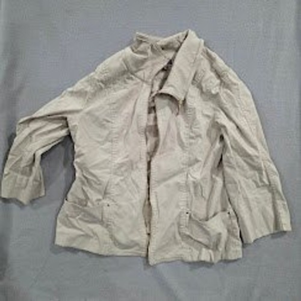 JM Collection Womens 16 Khaki Tan Zip Up Utility Jacket Mock Neck Lightweight